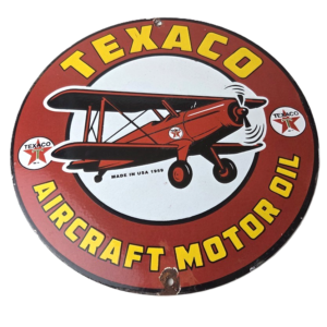 Vintage Texaco Gasoline Gas Pump Sign - Aircraft Motor Oil Porcelain Sign
