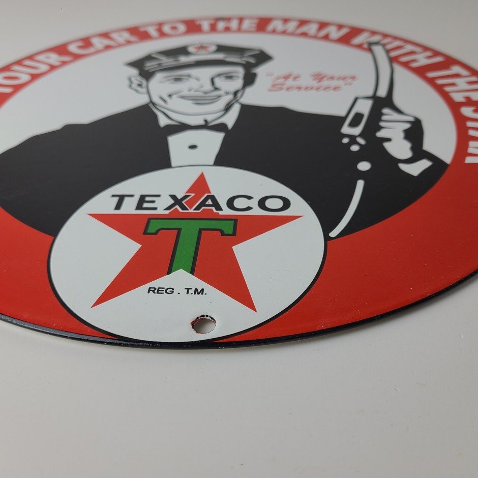 Vintage Texaco Gasoline Sign - Gas Motor Oil Pump Plate Porcelain Sign - Image 11