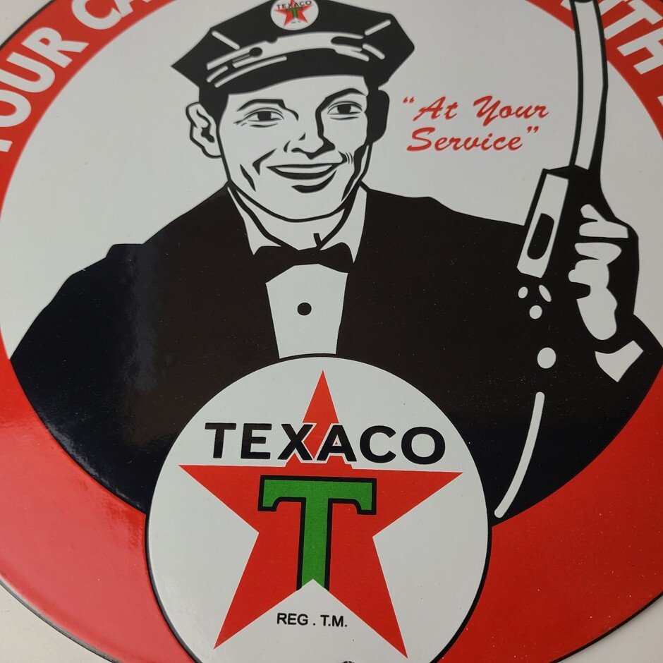 Vintage Texaco Gasoline Sign - Gas Motor Oil Pump Plate Porcelain Sign - Image 4