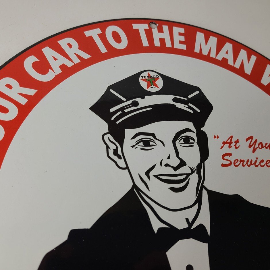 Vintage Texaco Gasoline Sign - Gas Motor Oil Pump Plate Porcelain Sign - Image 5