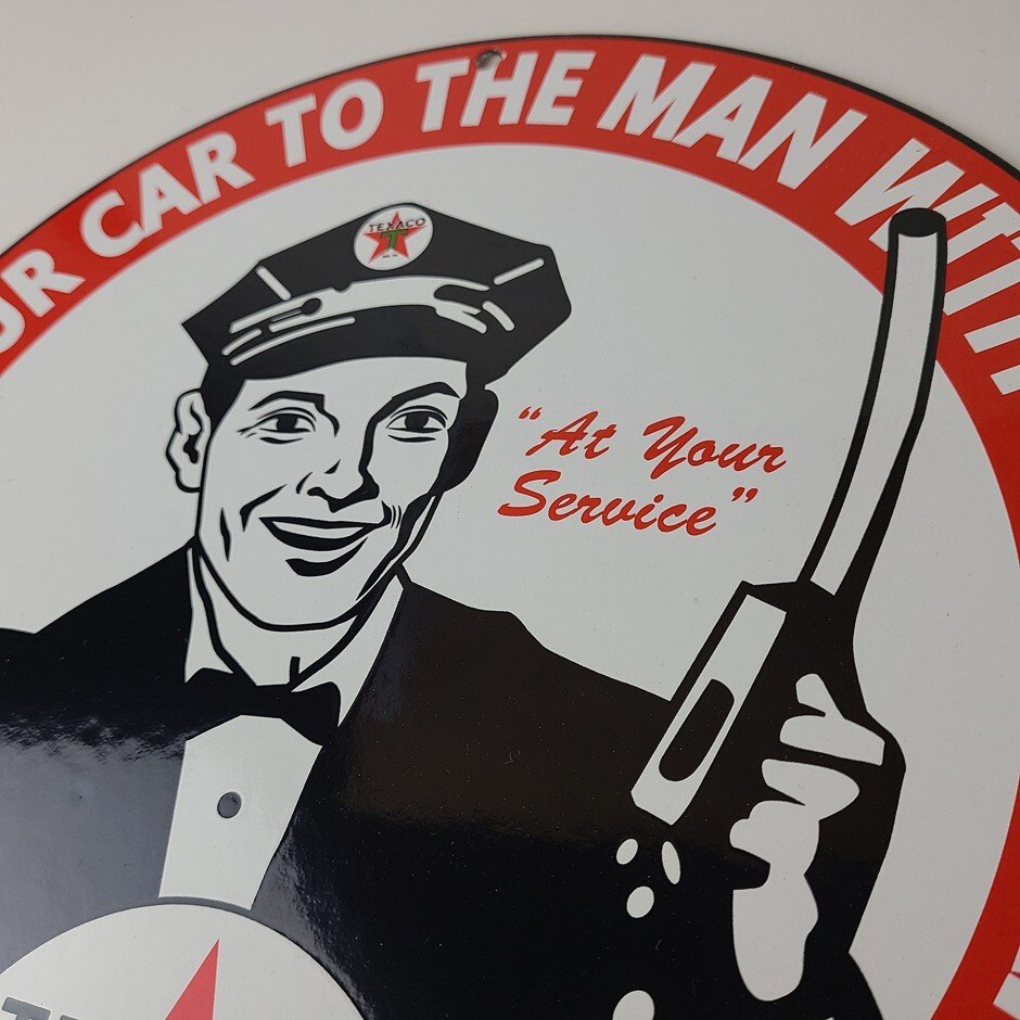 Vintage Texaco Gasoline Sign - Gas Motor Oil Pump Plate Porcelain Sign - Image 8