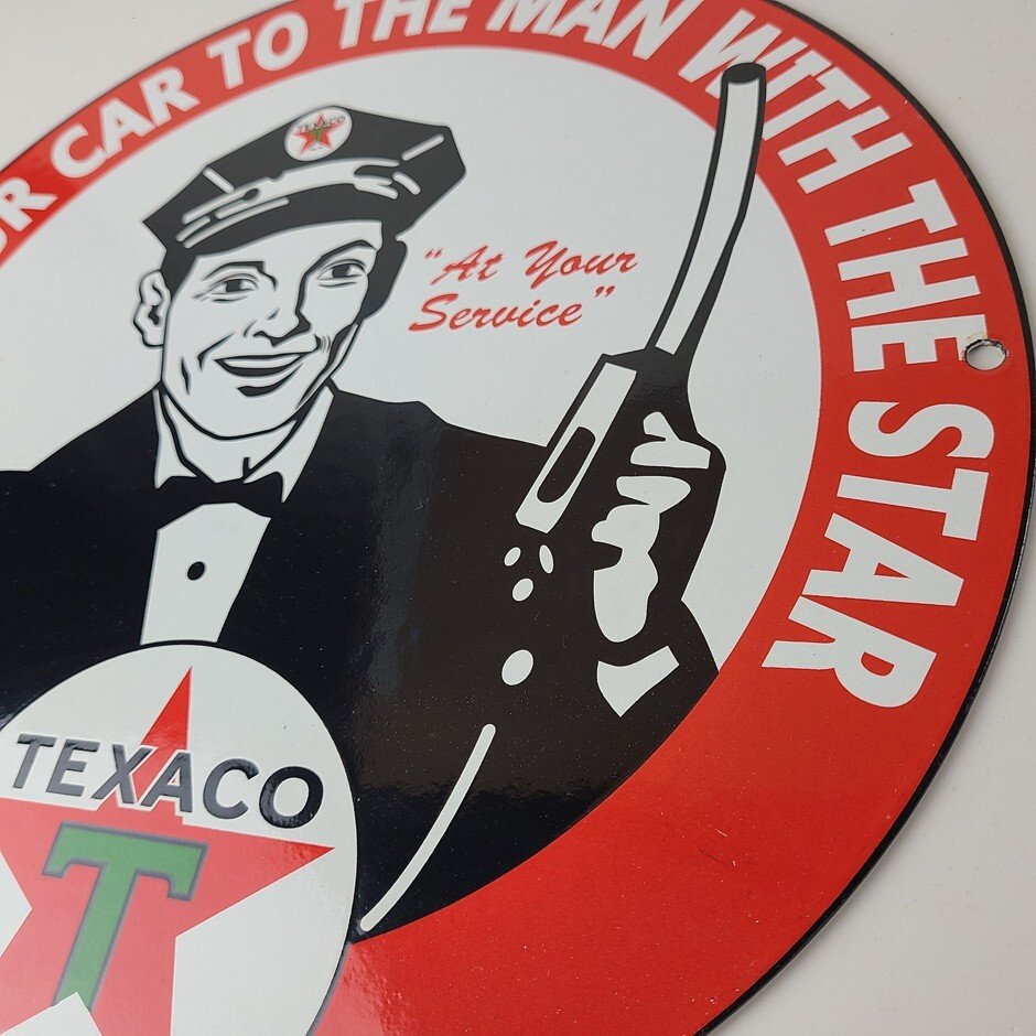 Vintage Texaco Gasoline Sign - Gas Motor Oil Pump Plate Porcelain Sign - Image 9