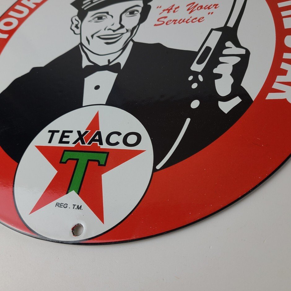 Vintage Texaco Gasoline Sign - Gas Motor Oil Pump Plate Porcelain Sign - Image 10