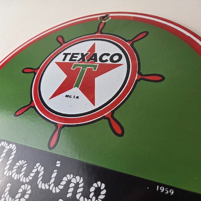 Vintage Texaco Gasoline Sign - Gas Products Porcelain Marine White Sign - Image 12