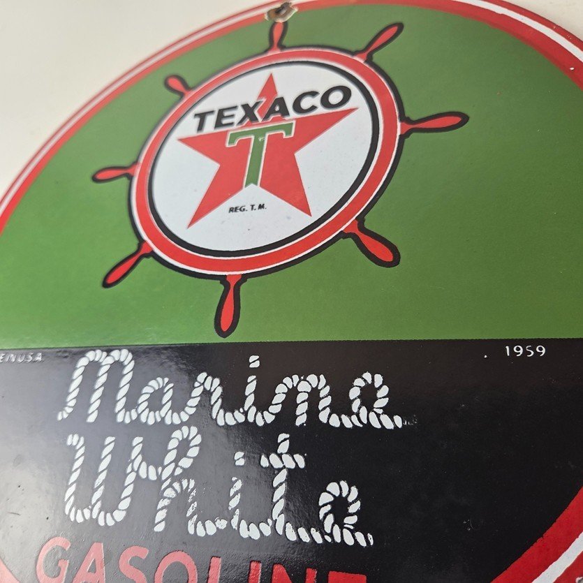 Vintage Texaco Gasoline Sign - Gas Products Porcelain Marine White Sign - Image 4