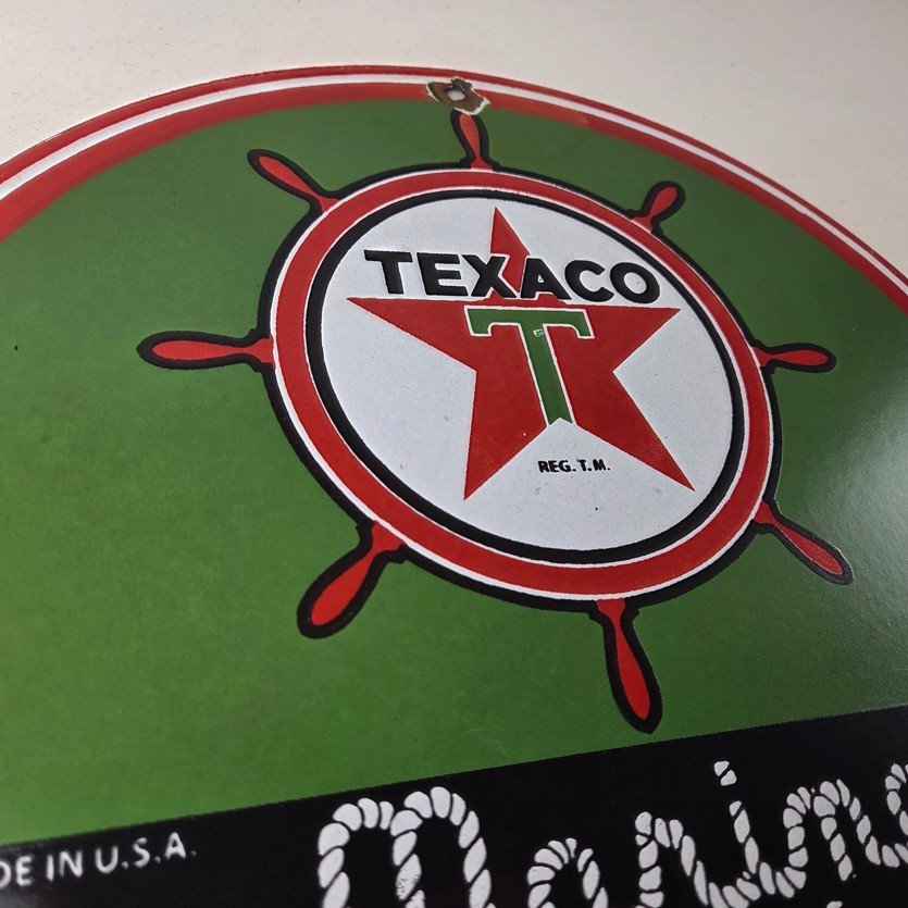 Vintage Texaco Gasoline Sign - Gas Products Porcelain Marine White Sign - Image 5
