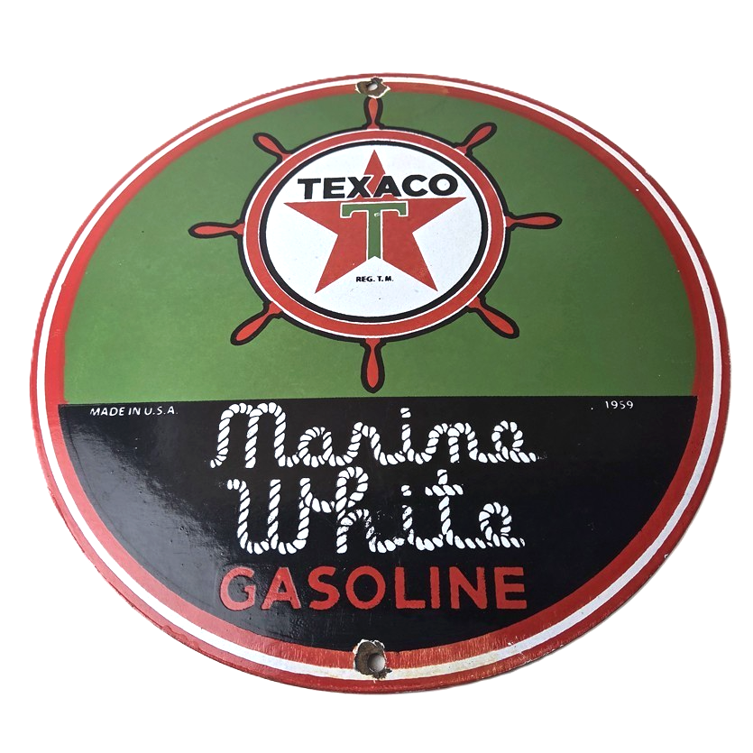 Vintage Texaco Gasoline Sign - Gas Products Porcelain Marine White Sign