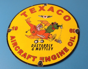 Vintage Texaco Gasoline Sign Gas Pump Plate Porcelain Muttley Cartoon Sign 305859235383