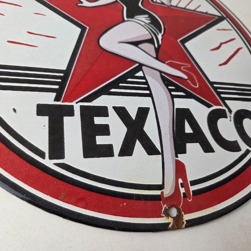 Vintage Texaco Gasoline Sign - Gas Service Station Pump Porcelain Sign - Image 11