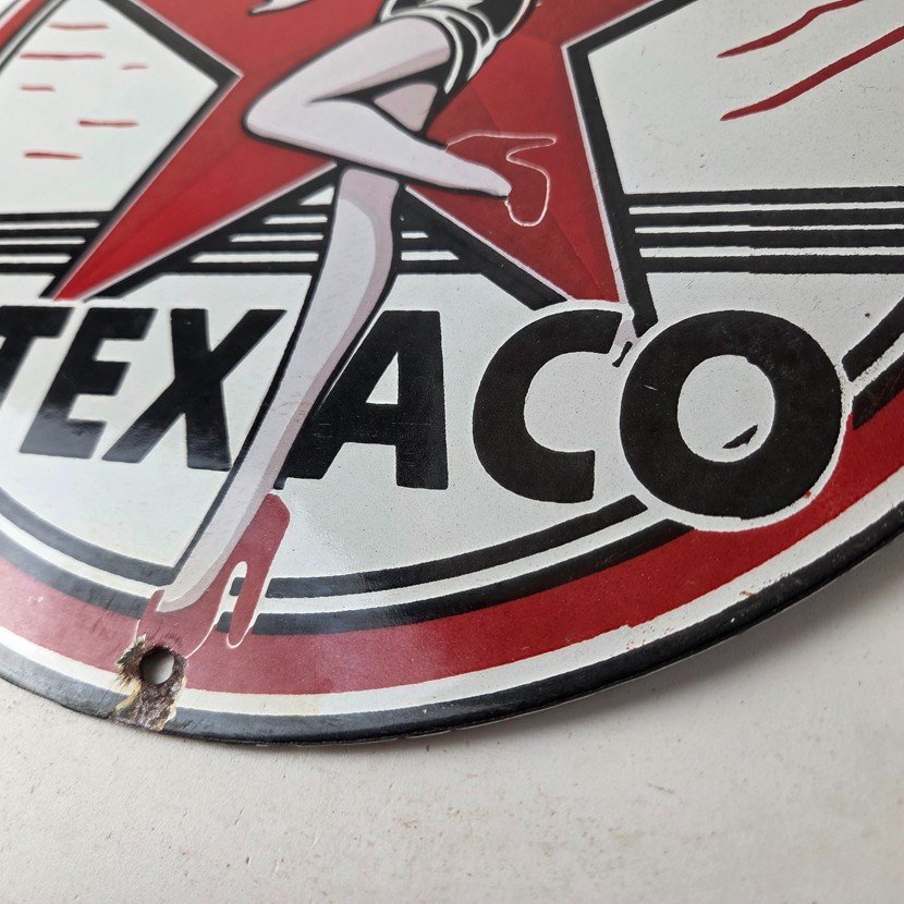Vintage Texaco Gasoline Sign - Gas Service Station Pump Porcelain Sign - Image 14