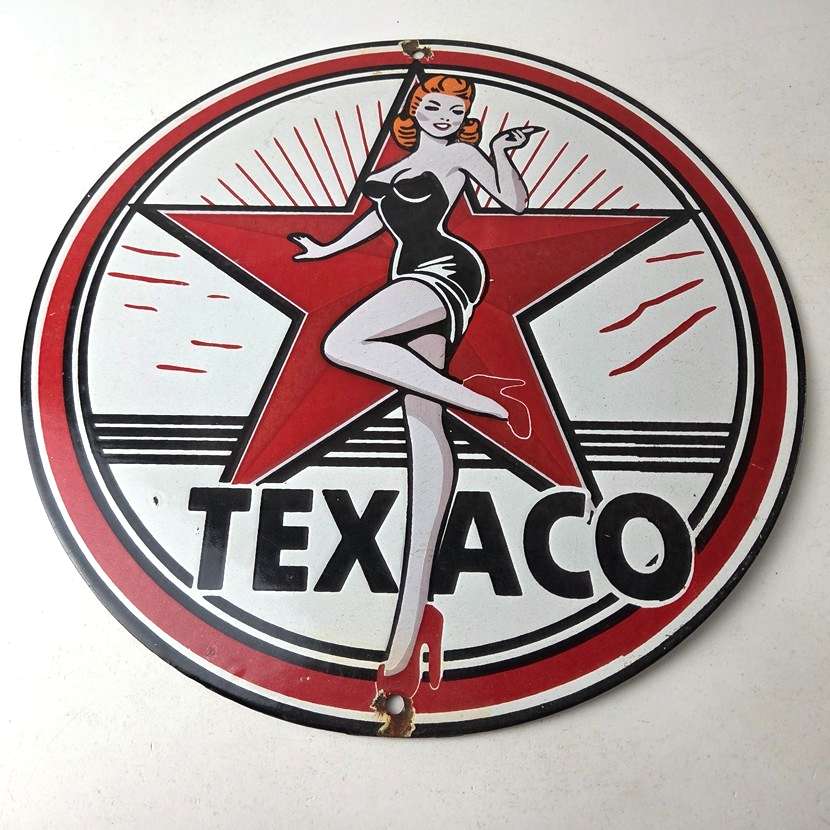 Vintage Texaco Gasoline Sign - Gas Service Station Pump Porcelain Sign - Image 15
