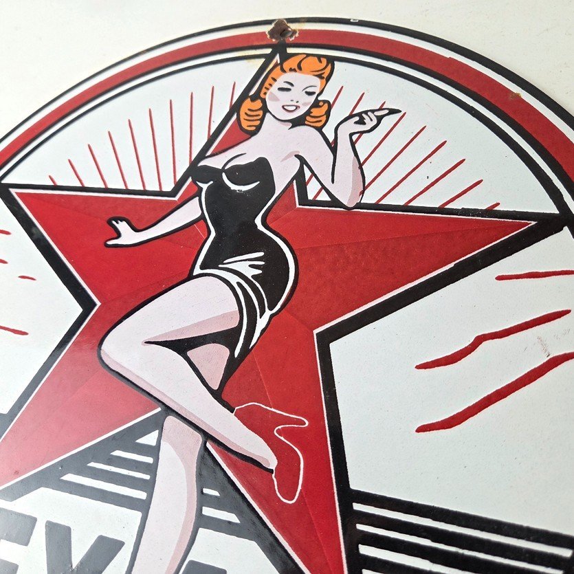Vintage Texaco Gasoline Sign - Gas Service Station Pump Porcelain Sign - Image 12