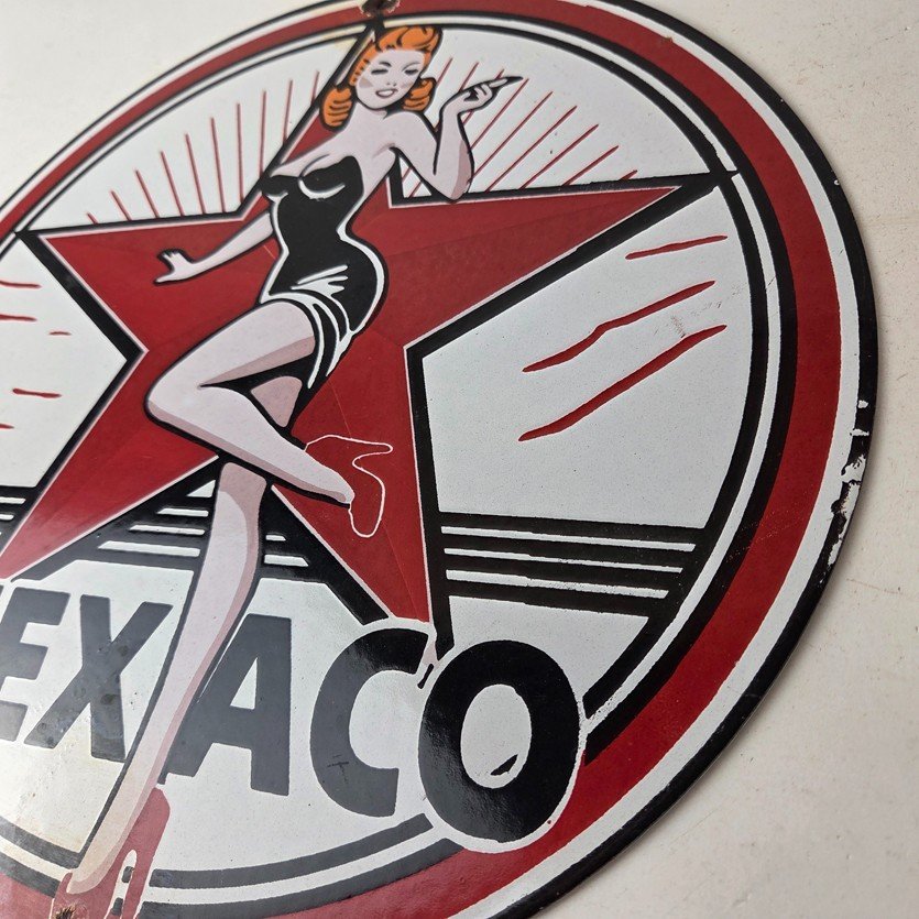 Vintage Texaco Gasoline Sign - Gas Service Station Pump Porcelain Sign - Image 13