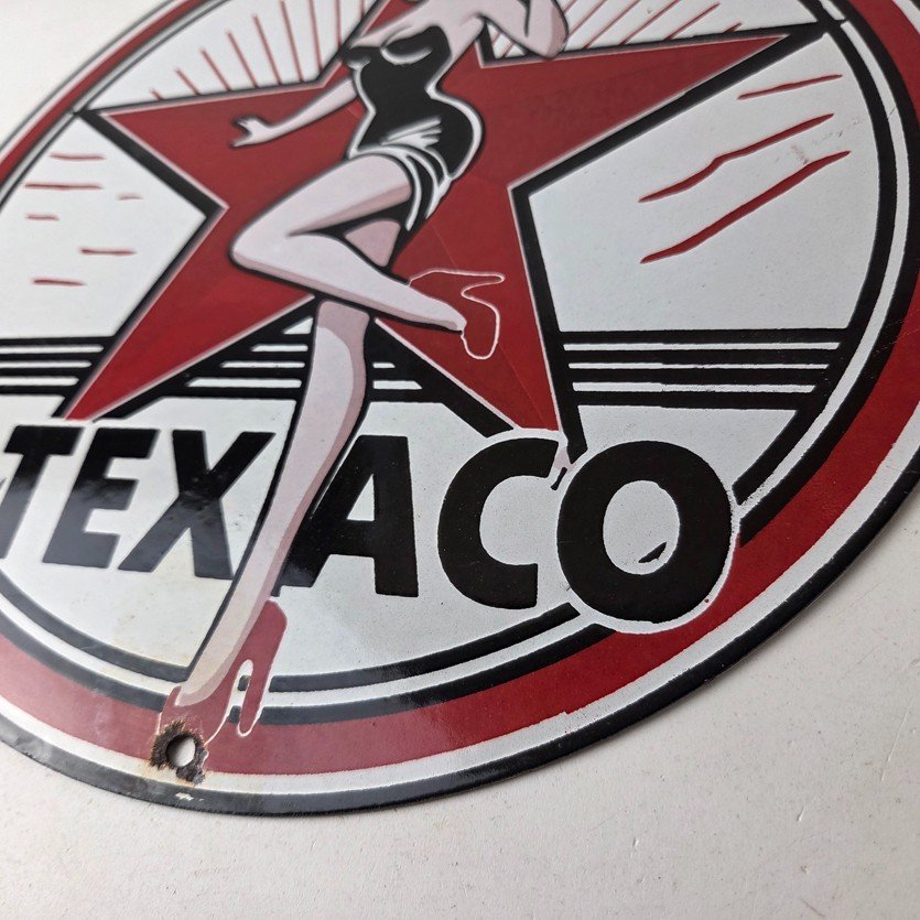 Vintage Texaco Gasoline Sign - Gas Service Station Pump Porcelain Sign - Image 14