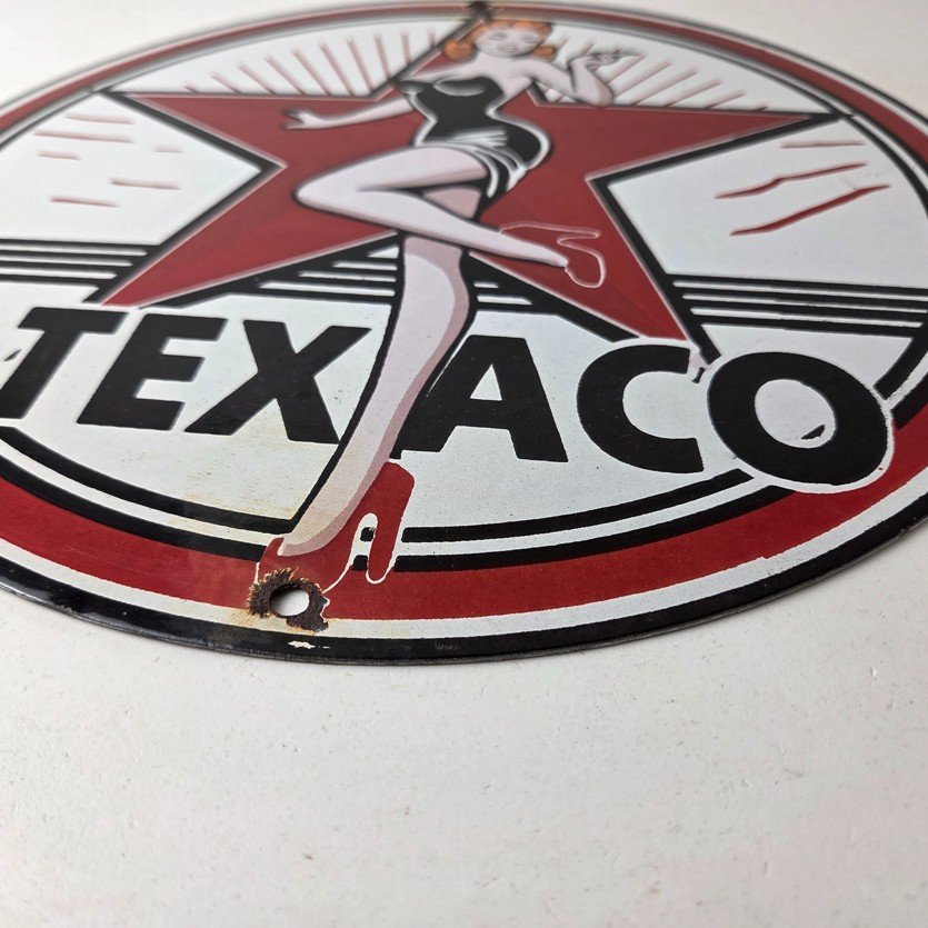 Vintage Texaco Gasoline Sign - Gas Service Station Pump Porcelain Sign - Image 10