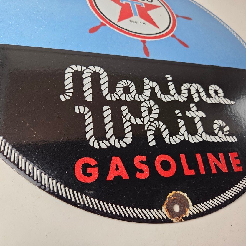 Vintage Texaco Gasoline Sign - Marine White Gas Products Porcelain Sign - Image 11