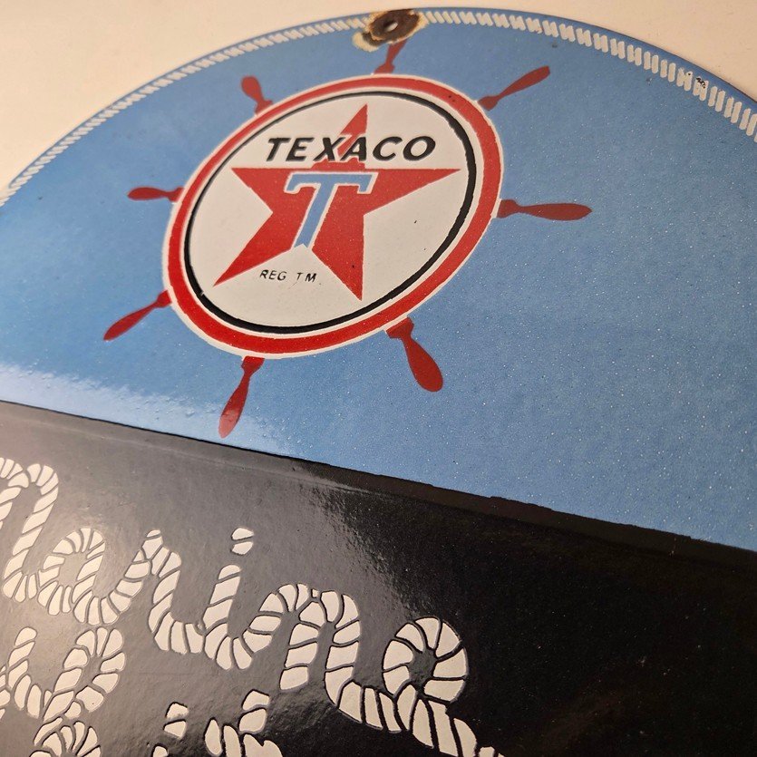 Vintage Texaco Gasoline Sign - Marine White Gas Products Porcelain Sign - Image 12