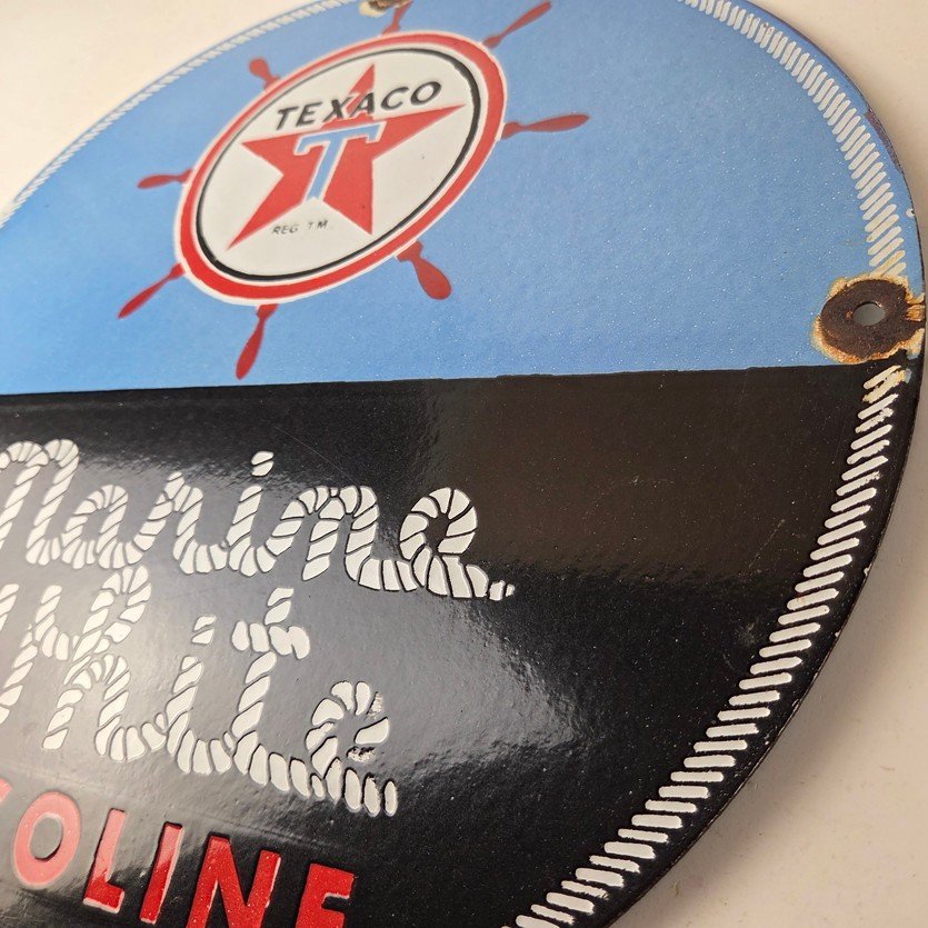 Vintage Texaco Gasoline Sign - Marine White Gas Products Porcelain Sign - Image 13