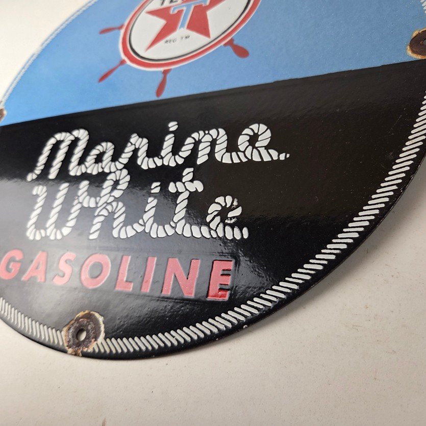 Vintage Texaco Gasoline Sign - Marine White Gas Products Porcelain Sign - Image 14