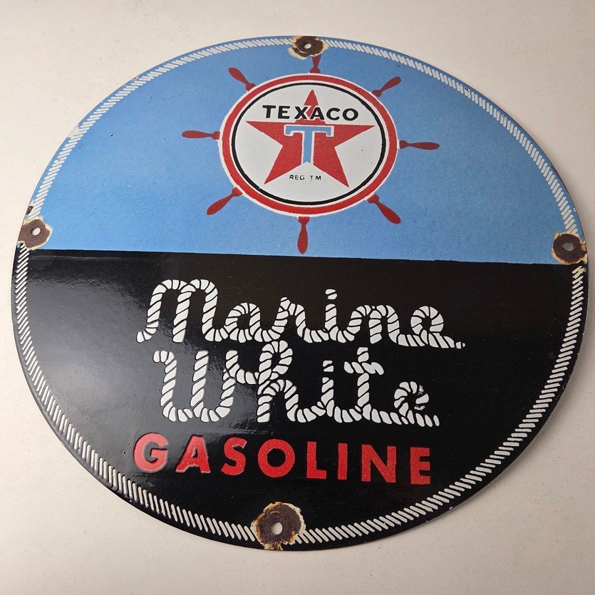 Vintage Texaco Gasoline Sign - Marine White Gas Products Porcelain Sign - Image 15