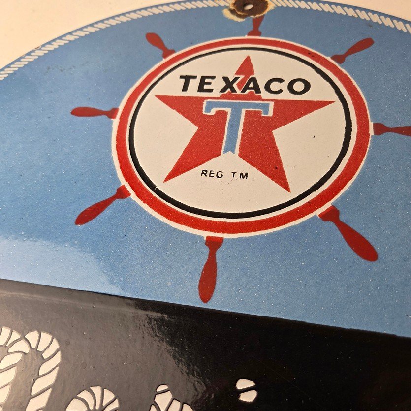 Vintage Texaco Gasoline Sign - Marine White Gas Products Porcelain Sign - Image 3