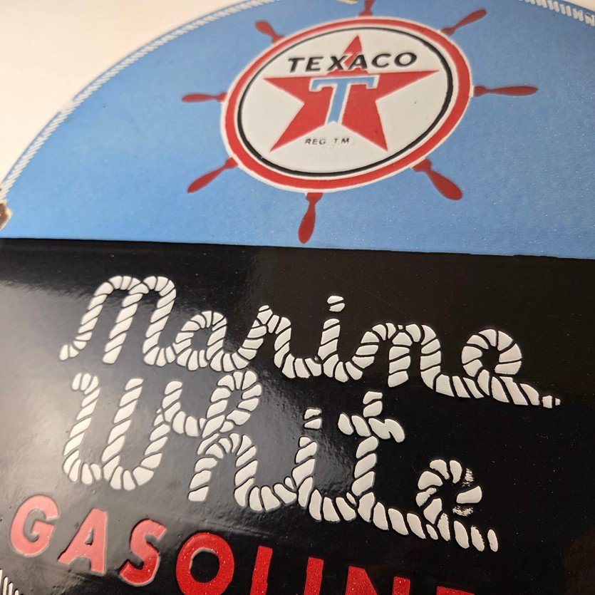 Vintage Texaco Gasoline Sign - Marine White Gas Products Porcelain Sign - Image 4