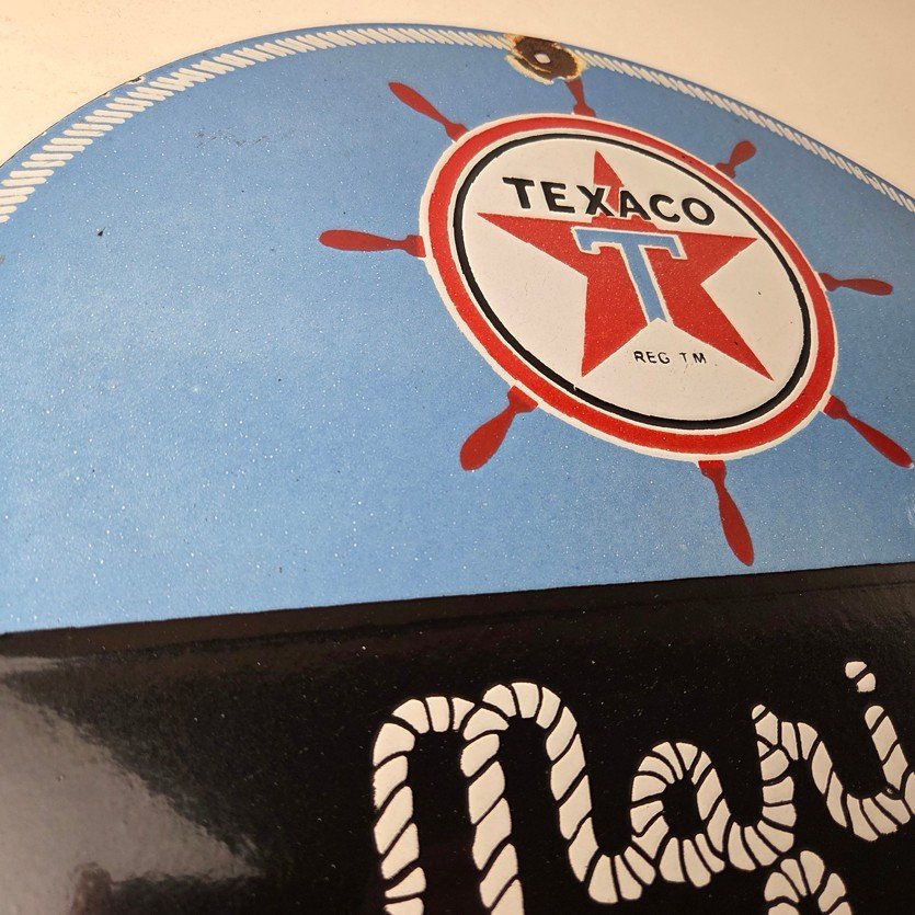 Vintage Texaco Gasoline Sign - Marine White Gas Products Porcelain Sign - Image 5