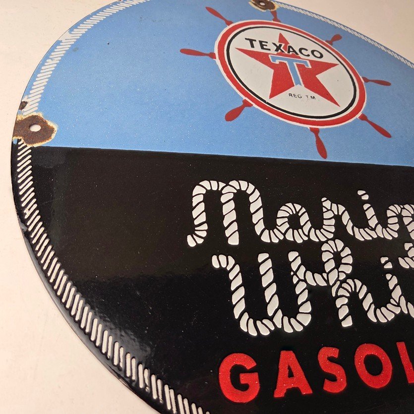 Vintage Texaco Gasoline Sign - Marine White Gas Products Porcelain Sign - Image 6