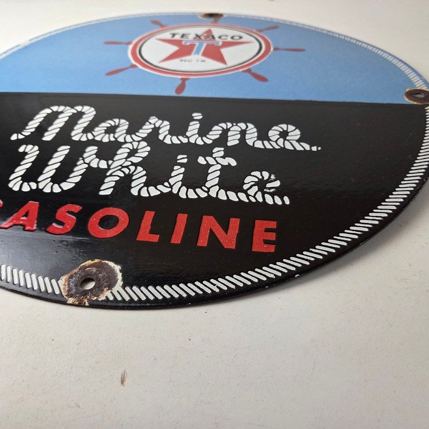 Vintage Texaco Gasoline Sign - Marine White Gas Products Porcelain Sign - Image 10