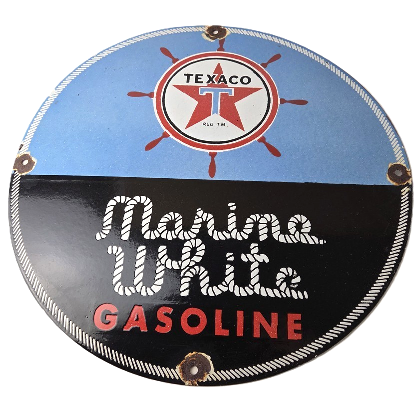 Vintage Texaco Gasoline Sign - Marine White Gas Products Porcelain Sign
