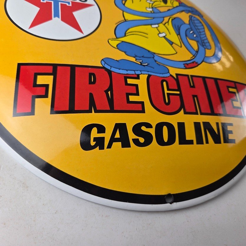 Vintage Texaco Gasoline Sign - Porcelain Disney Goofy Fire Chief Gas Pump Sign - Image 11
