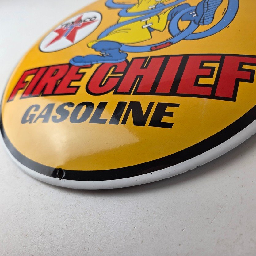 Vintage Texaco Gasoline Sign - Porcelain Disney Goofy Fire Chief Gas Pump Sign - Image 14