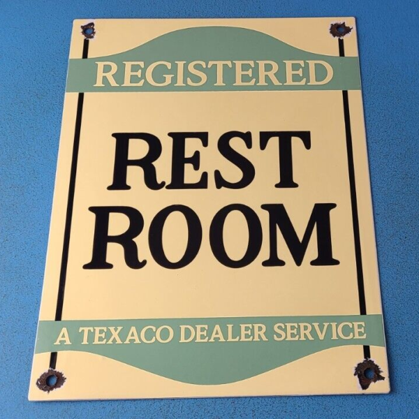 Vintage Texaco Gasoline Sign Service Station Restroom Gas Pump Plate Sign 305376024803