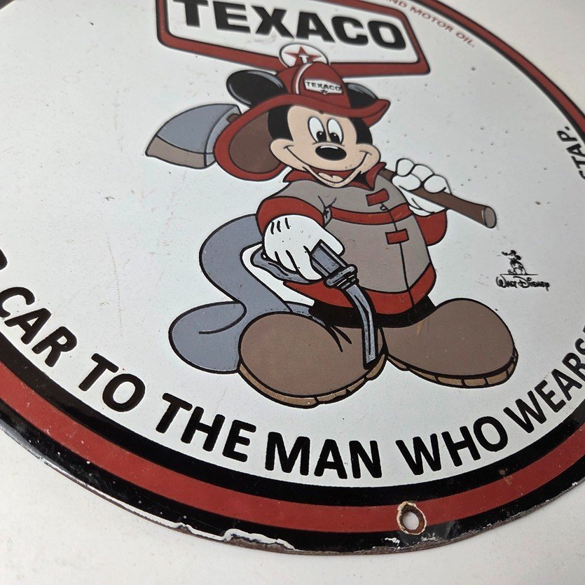 Vintage Texaco Gasoline Sign - Walt Disney Mickey Mouse Porcelain Gas Pump Sign - Image 11