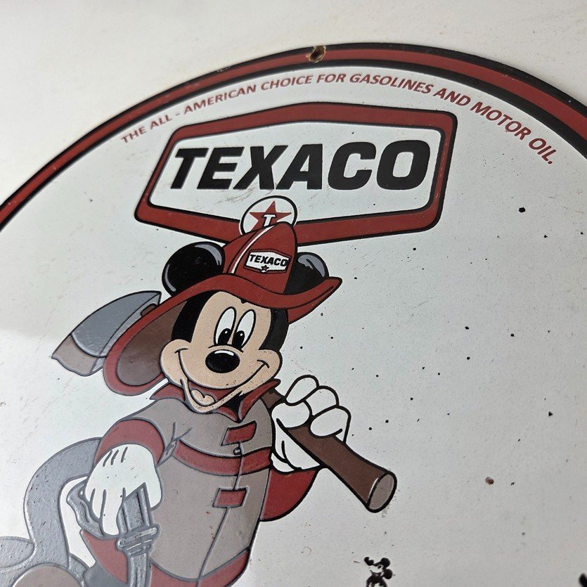 Vintage Texaco Gasoline Sign - Walt Disney Mickey Mouse Porcelain Gas Pump Sign - Image 12