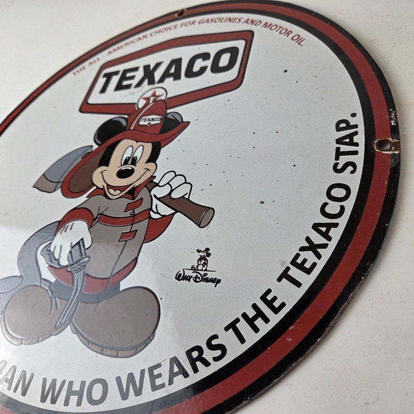 Vintage Texaco Gasoline Sign - Walt Disney Mickey Mouse Porcelain Gas Pump Sign - Image 13