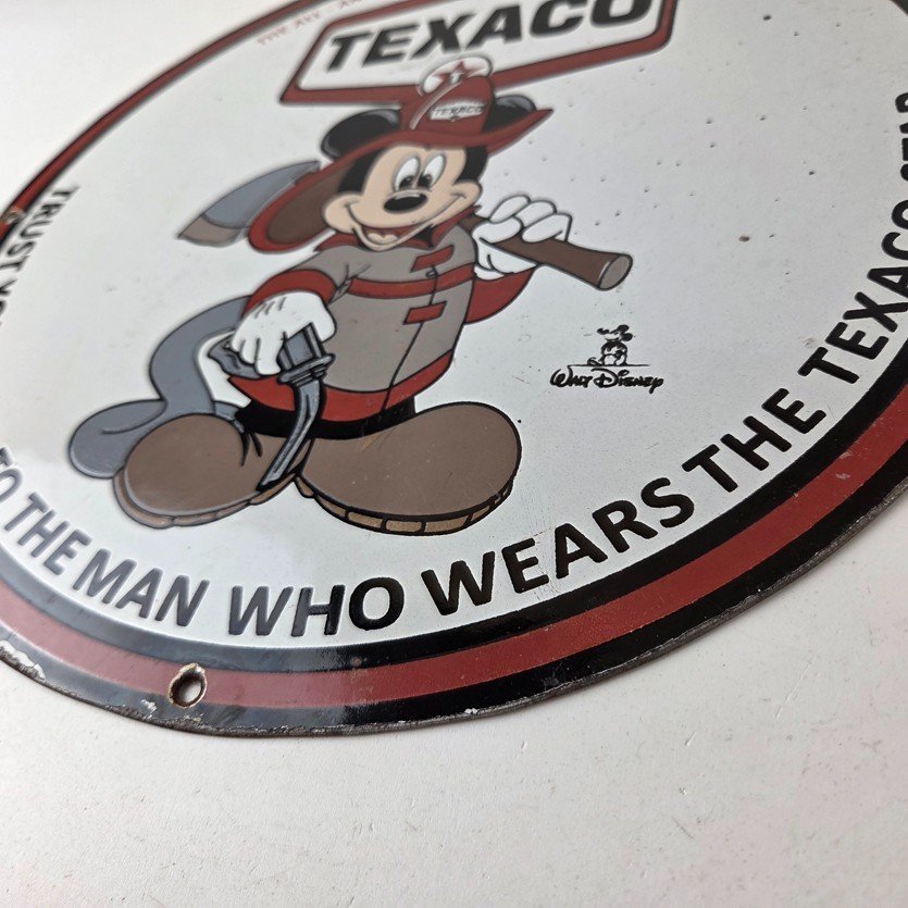 Vintage Texaco Gasoline Sign - Walt Disney Mickey Mouse Porcelain Gas Pump Sign - Image 14