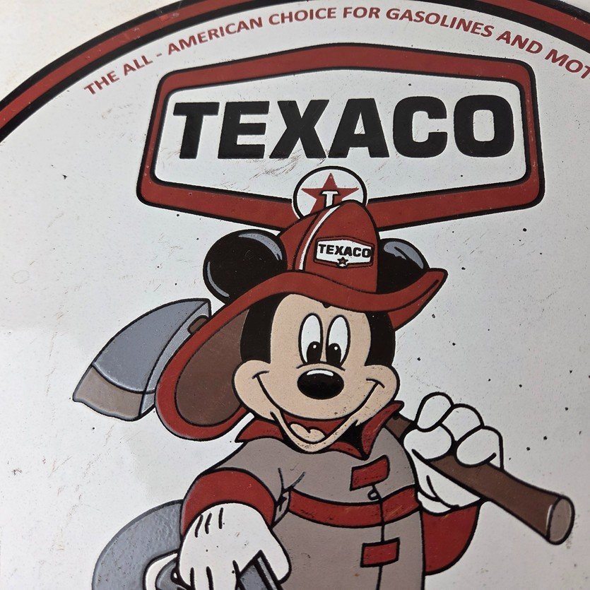 Vintage Texaco Gasoline Sign - Walt Disney Mickey Mouse Porcelain Gas Pump Sign - Image 3