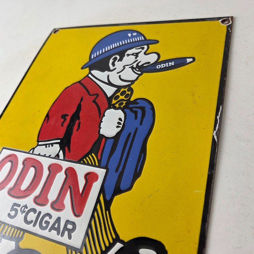 Vintage Tobacco Porcelain Sign - Odin Cigars Gas Service Cigarette Pump Sign - Image 12