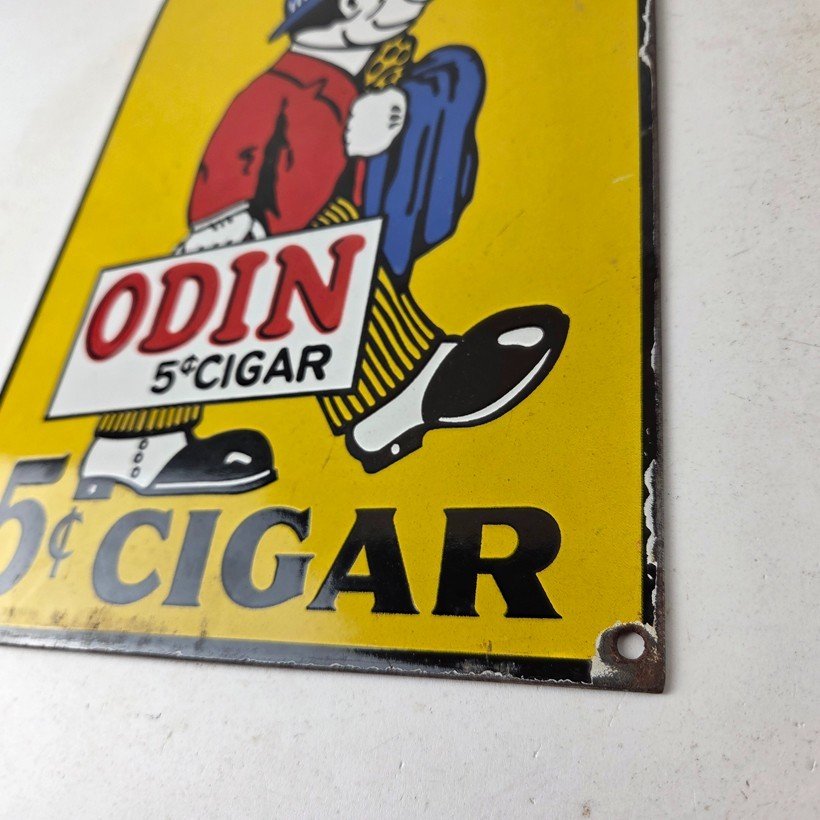 Vintage Tobacco Porcelain Sign - Odin Cigars Gas Service Cigarette Pump Sign - Image 14