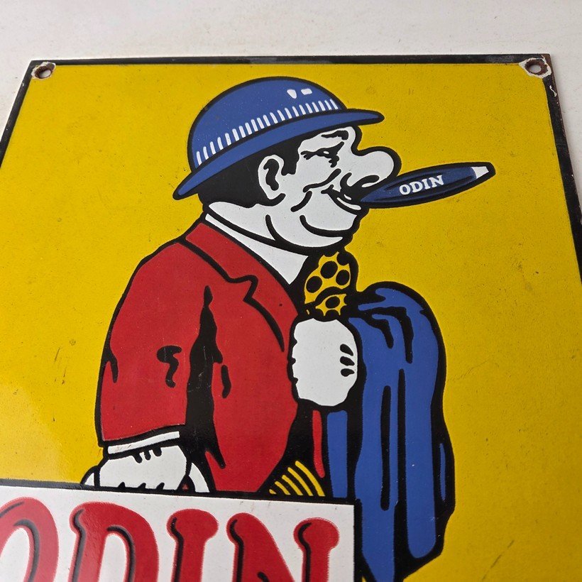 Vintage Tobacco Porcelain Sign - Odin Cigars Gas Service Cigarette Pump Sign - Image 3