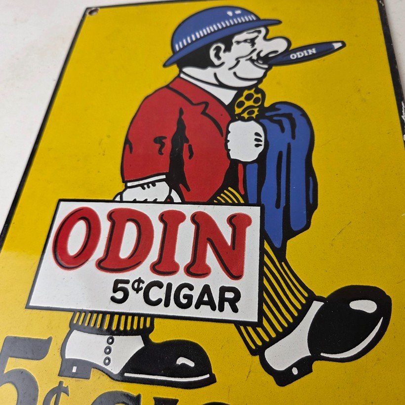 Vintage Tobacco Porcelain Sign - Odin Cigars Gas Service Cigarette Pump Sign - Image 4