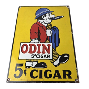 Vintage Tobacco Porcelain Sign - Odin Cigars Gas Service Cigarette Pump Sign