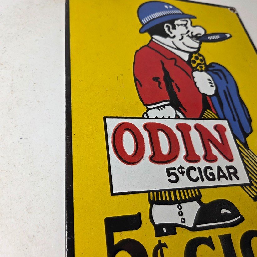 Vintage Tobacco Porcelain Sign - Odin Cigars Gas Service Cigarette Pump Sign - Image 6