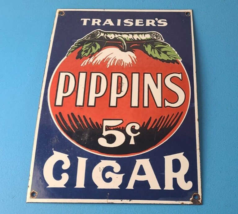 Vintage Tobacco Porcelain Sign Traisers Pippins Cigars Gas Service Pump Sign 306072913473