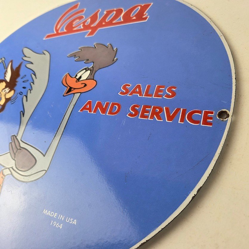 Vintage Vespa Sign - Road Runner Bike Gas Pump Service Station Porcelain Sign - Image 13