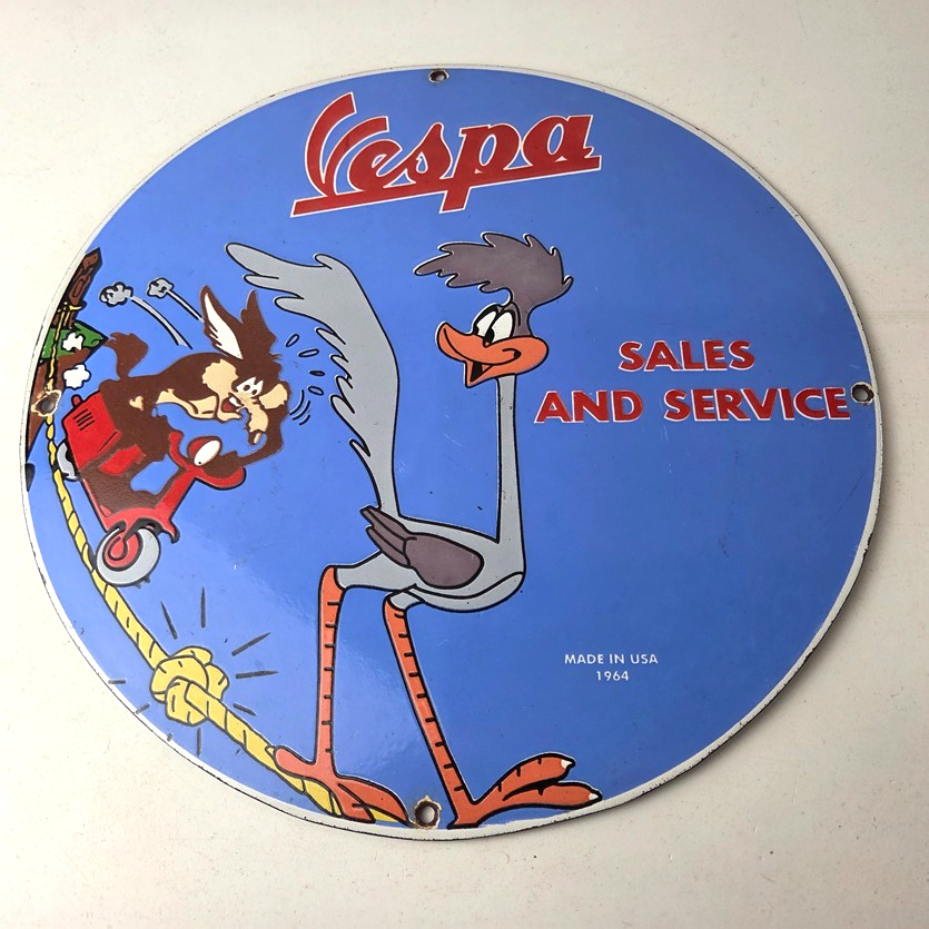 Vintage Vespa Sign - Road Runner Bike Gas Pump Service Station Porcelain Sign - Image 15