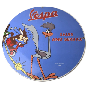 Vintage Vespa Sign - Road Runner Bike Gas Pump Service Station Porcelain Sign
