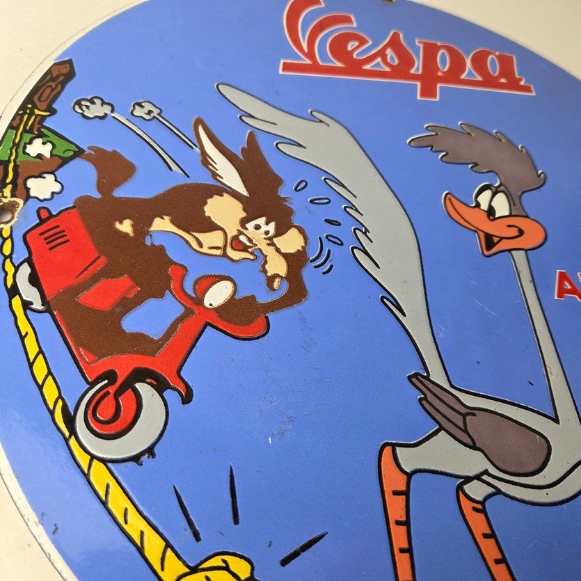 Vintage Vespa Sign - Road Runner Bike Gas Pump Service Station Porcelain Sign - Image 6