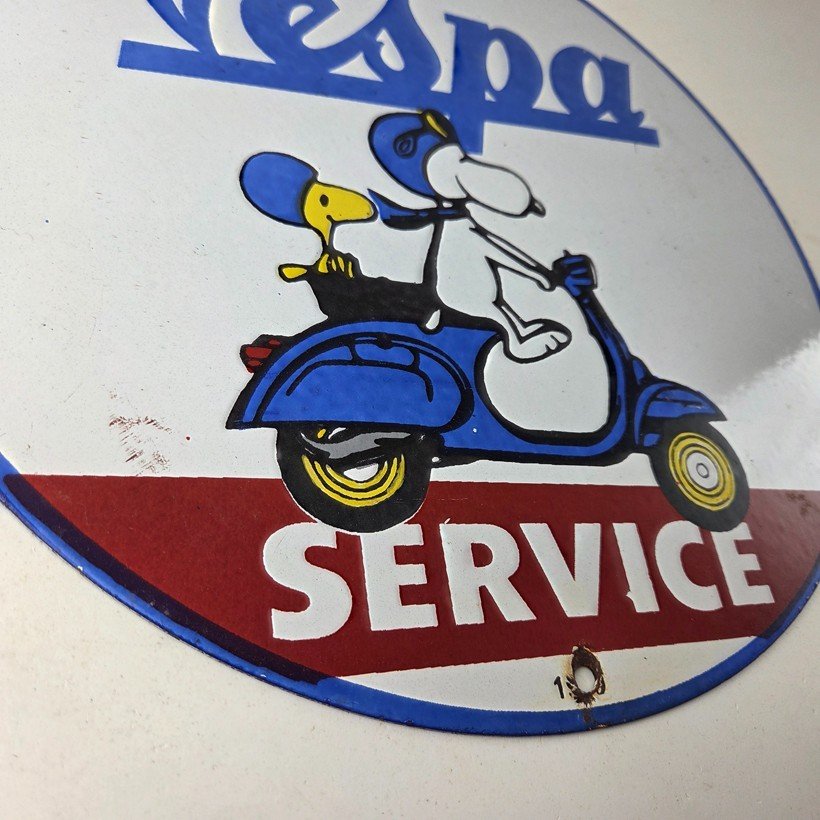 Vintage Vespa Sign - Snoopy Gas Service Station Porcelain Advertising Sign - Image 11